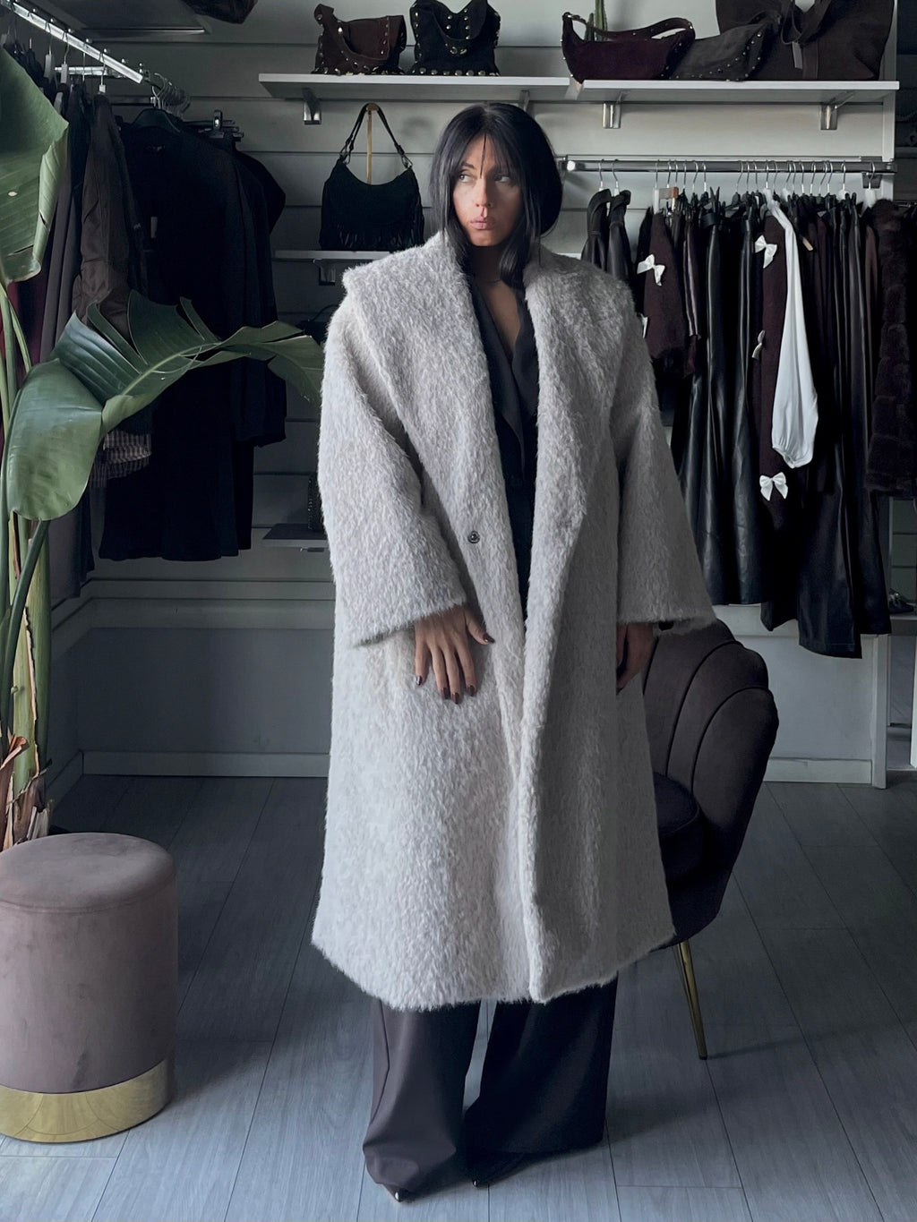 CAPPOTTO LUNGO IN ECOPELLICCIA  Lumina Beige