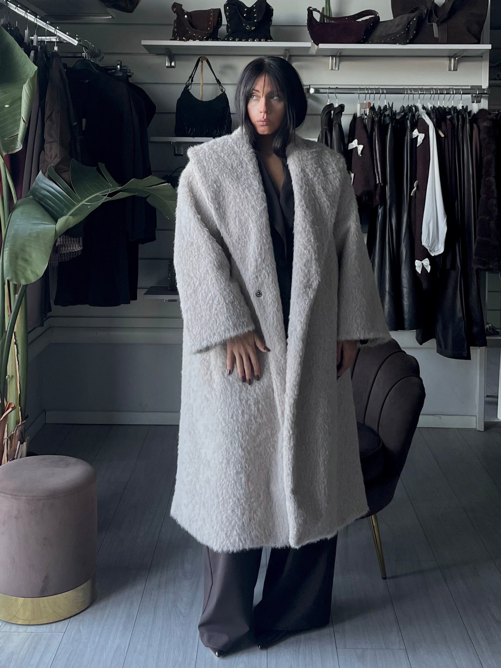 CAPPOTTO LUNGO IN ECOPELLICCIA  Lumina Beige