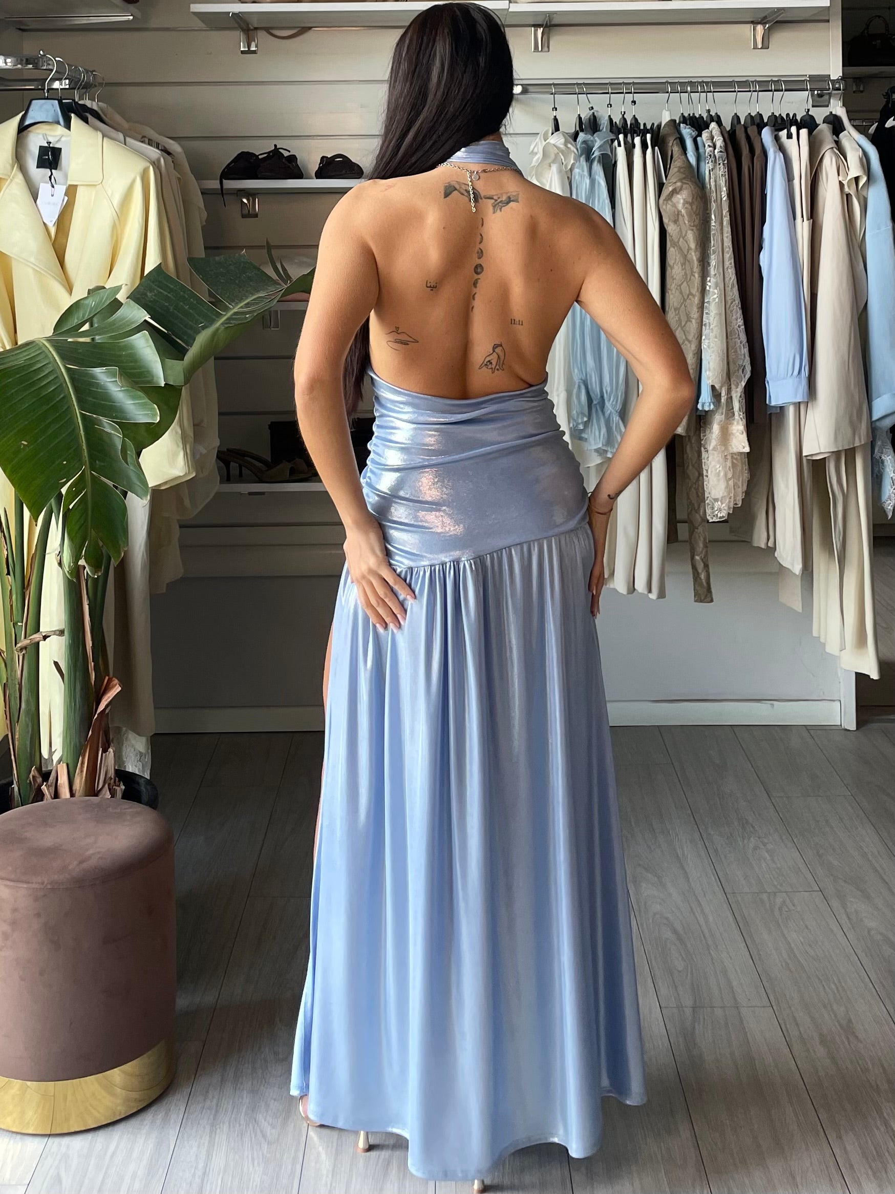 Abito Mersia con spacco ice blue LIMITED