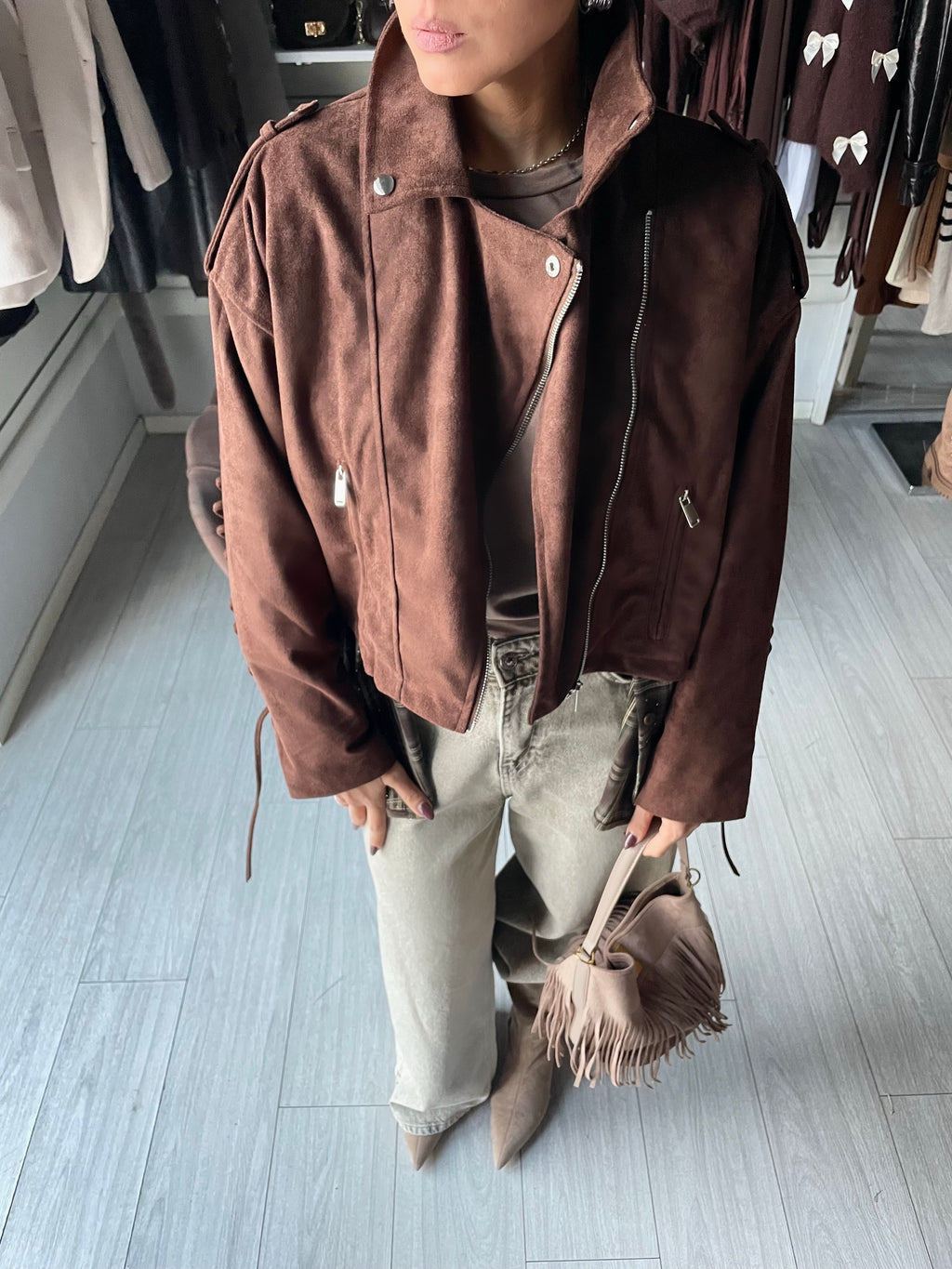 BIKER SUEDE STRINGATO choco