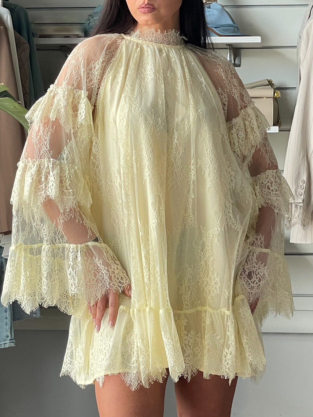 minidress in tulle e pizzo giallo