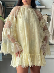 minidress in tulle e pizzo giallo