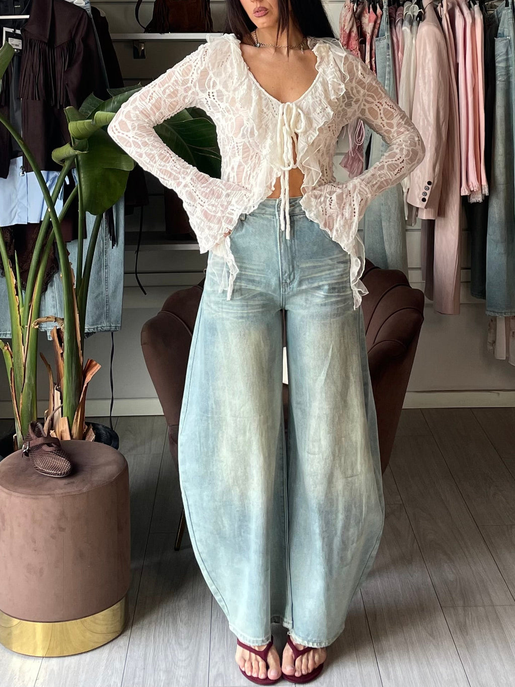 Jeans Monique super barrel azzurro sabbiato