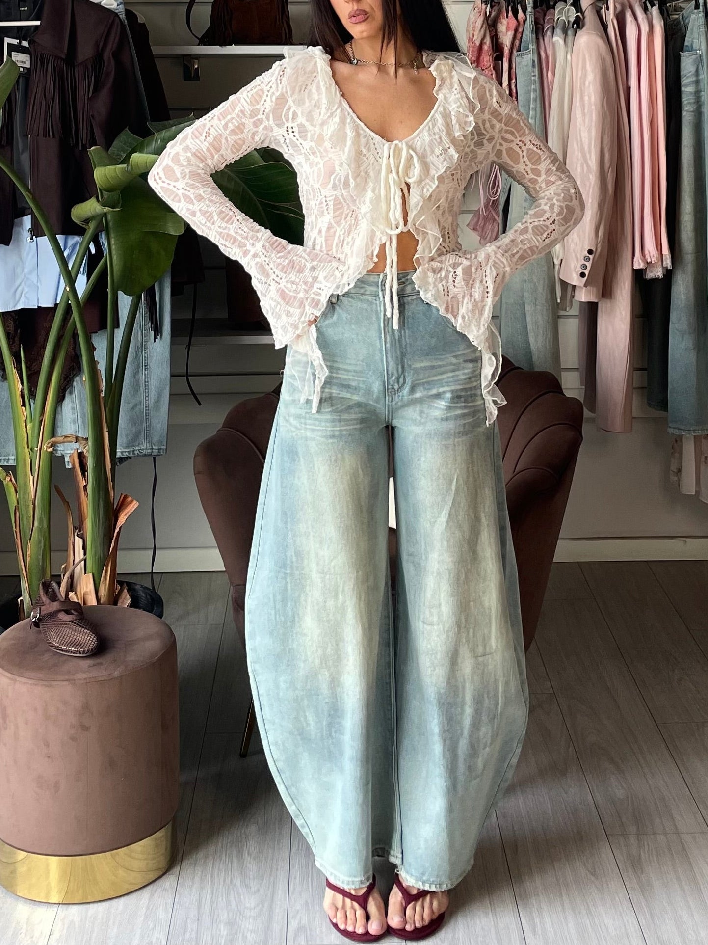 Jeans Monique super barrel azzurro sabbiato