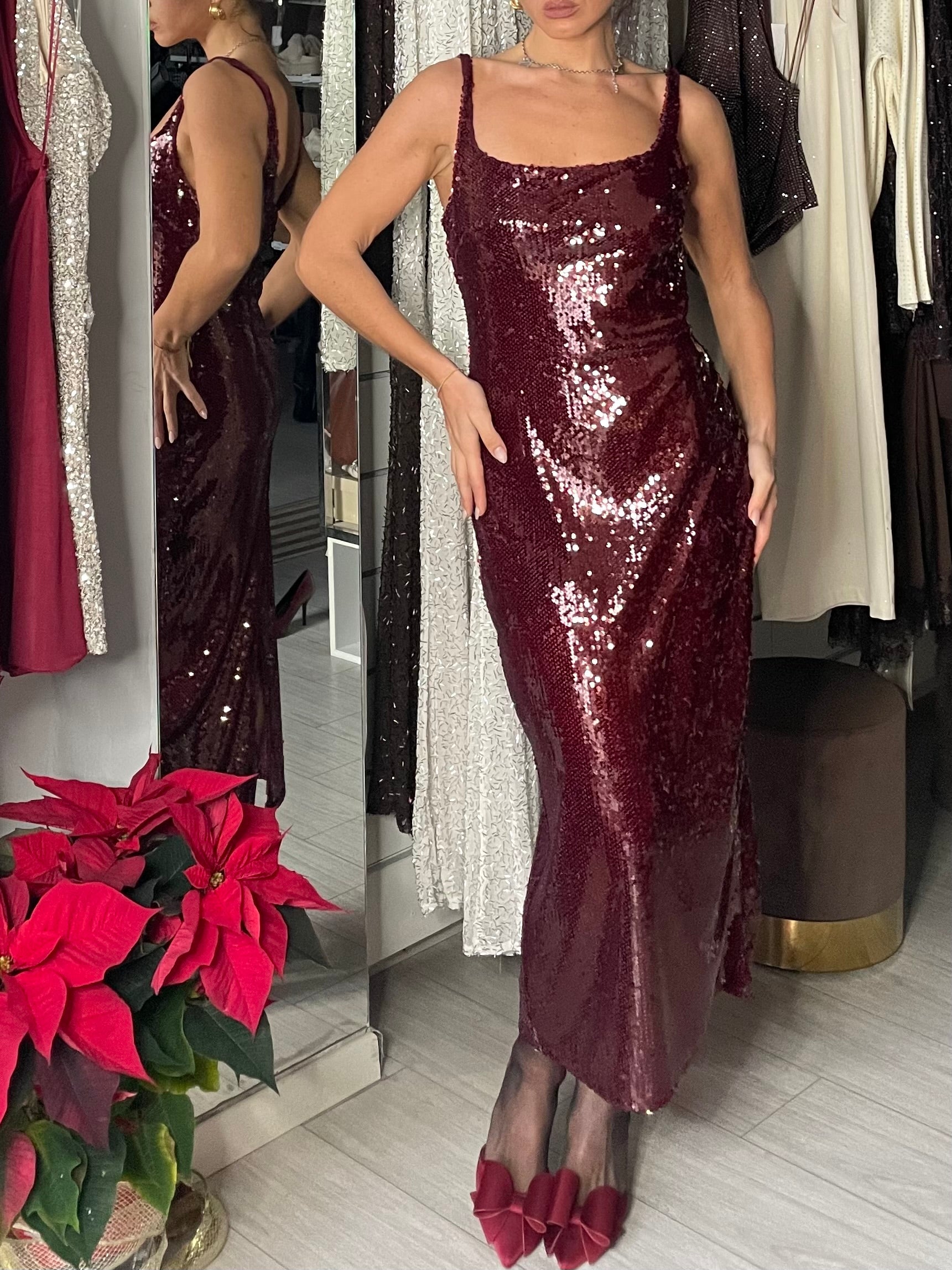 LUMINA ABITO PAILLETTES BORDEAUX