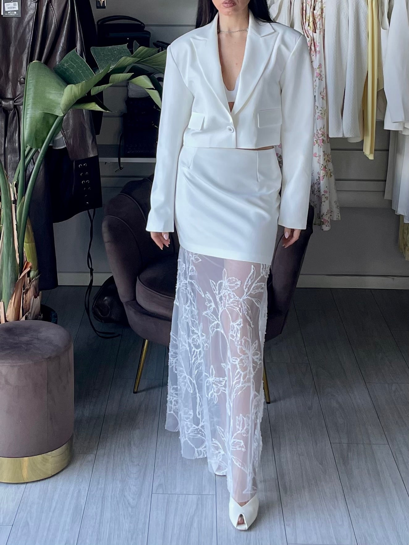Gonna combinata in pizzo bianca by Lumina