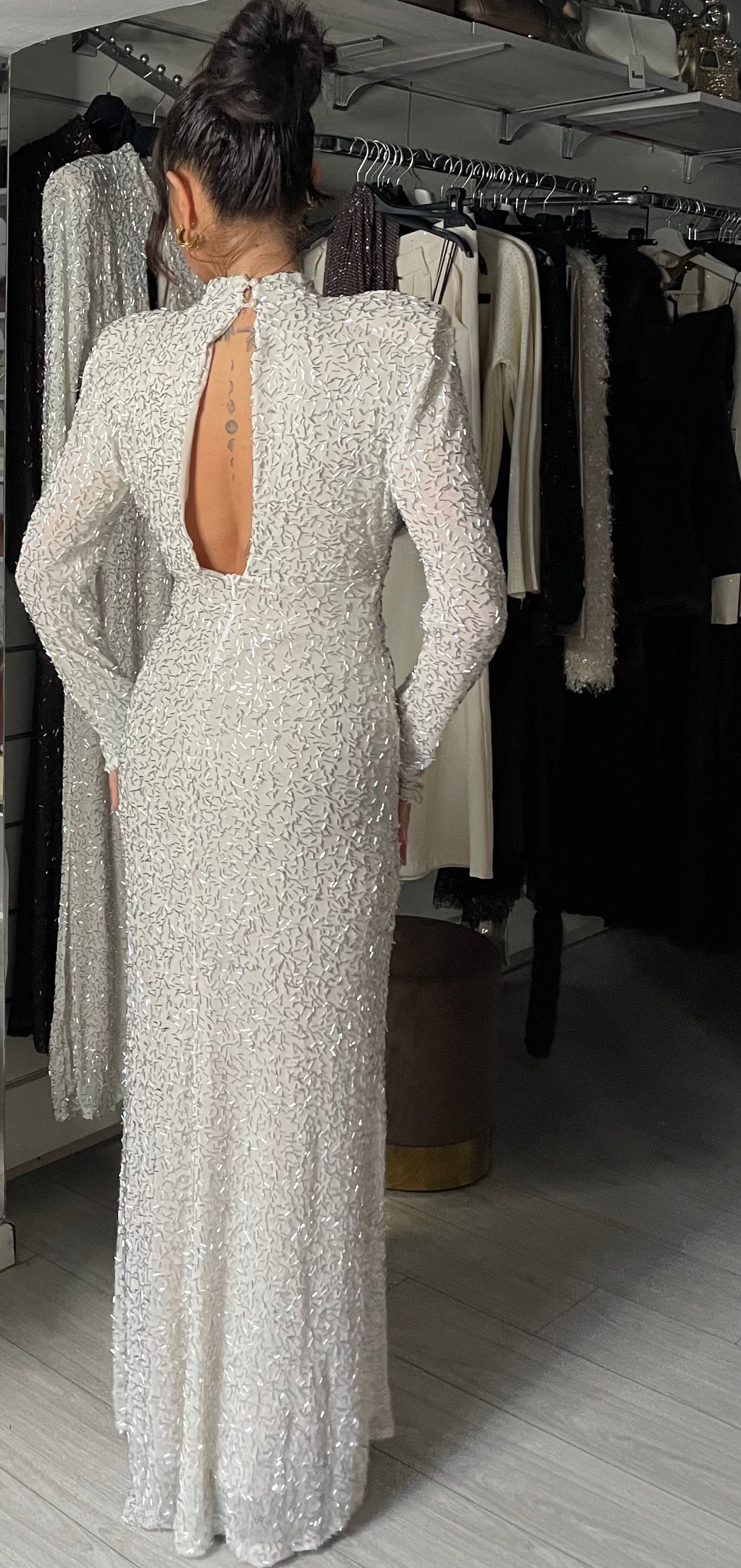 ABITO DROP PAILLETTES -WHITE SILVER