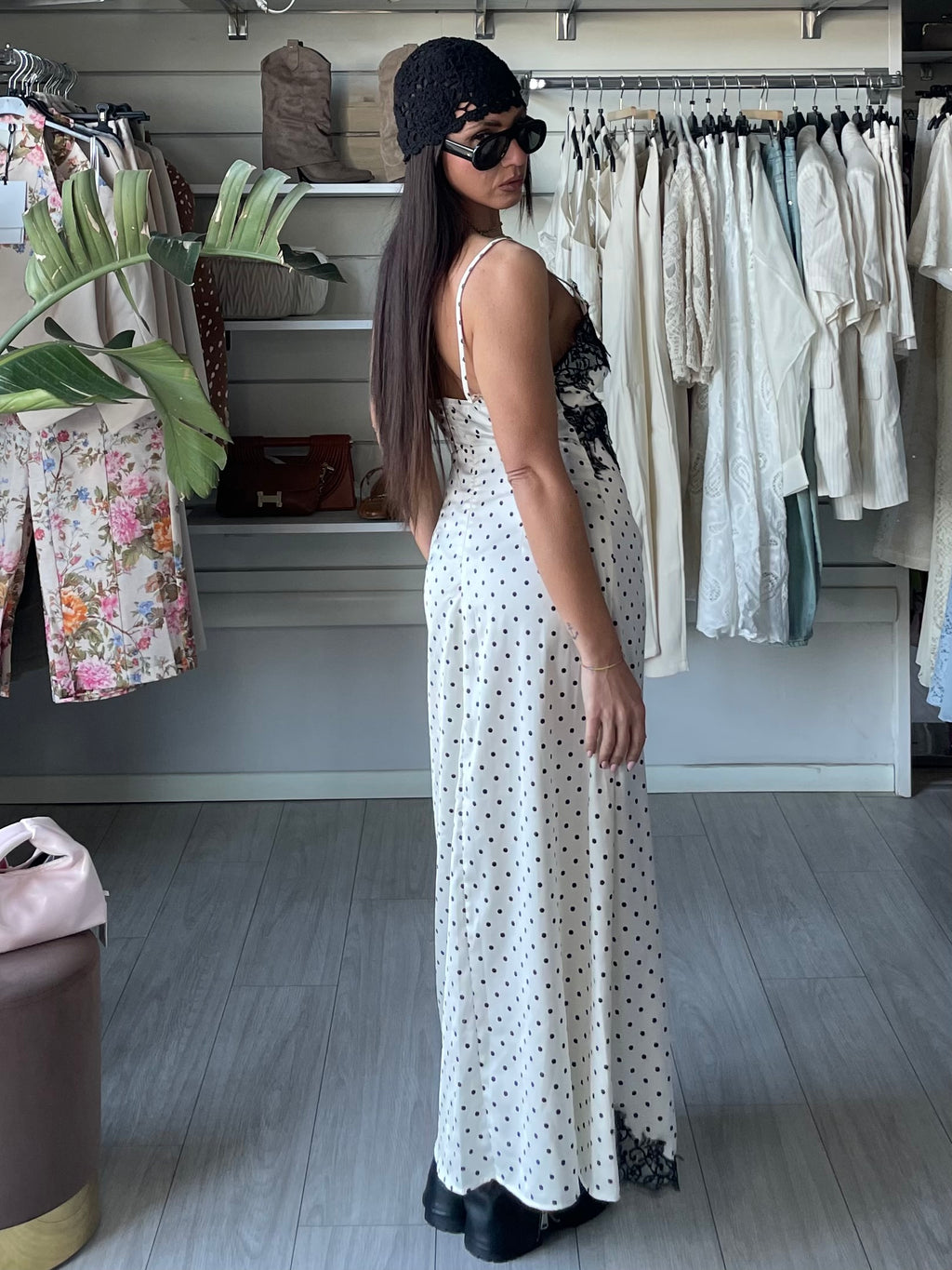 Slip Dress con ricami a pois bianco