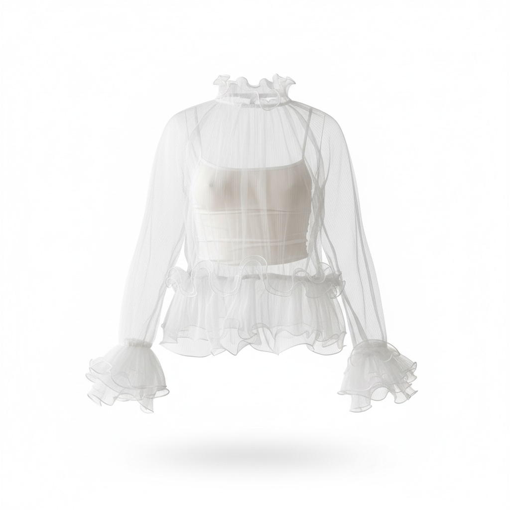 Blusa Florence in tulle con rouches bianca