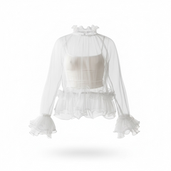Blusa Florence in tulle con rouches bianca