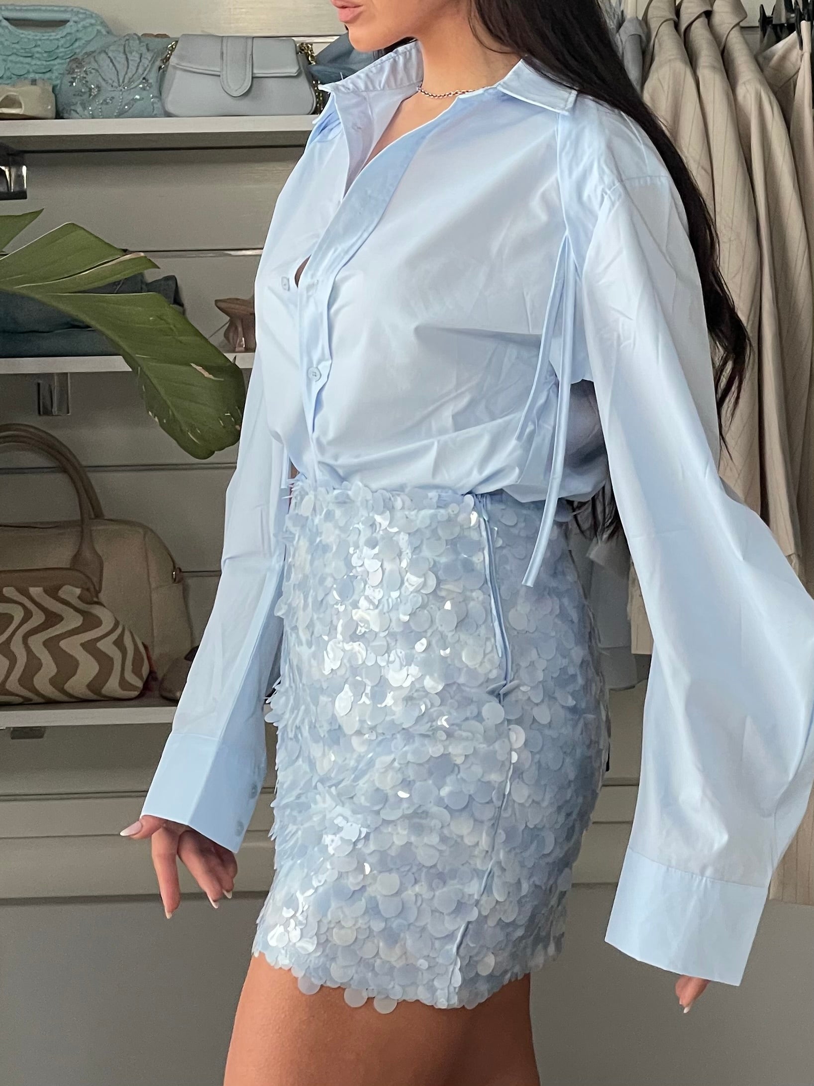 Gonna paillettes sky blue