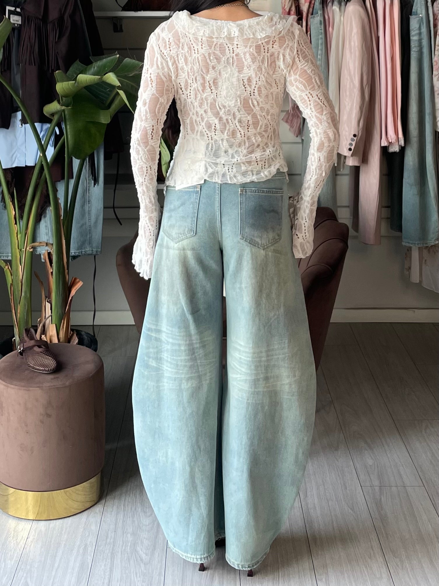 Jeans Monique super barrel azzurro sabbiato