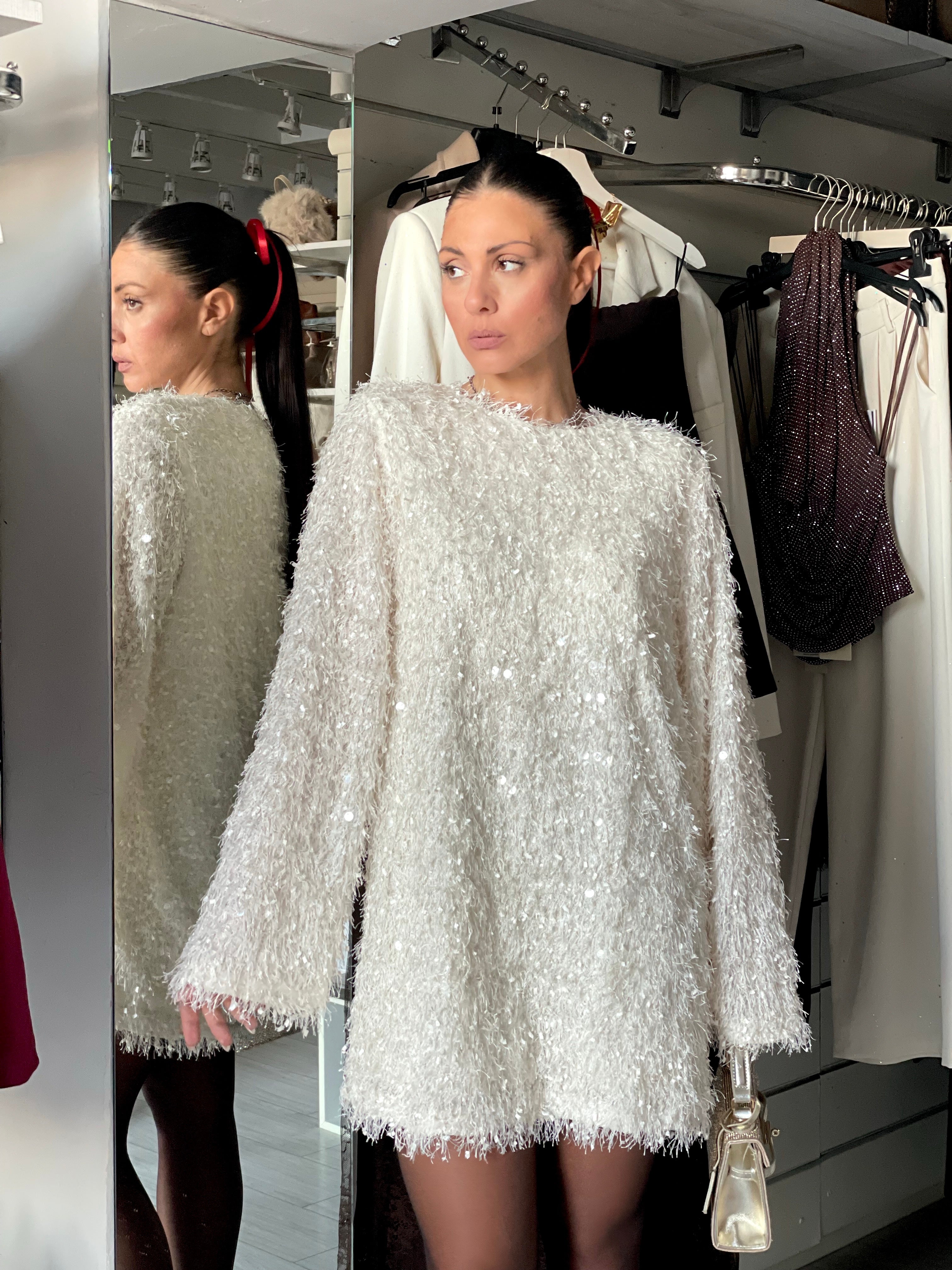 PLUMES mini abito con micro paillettes gold