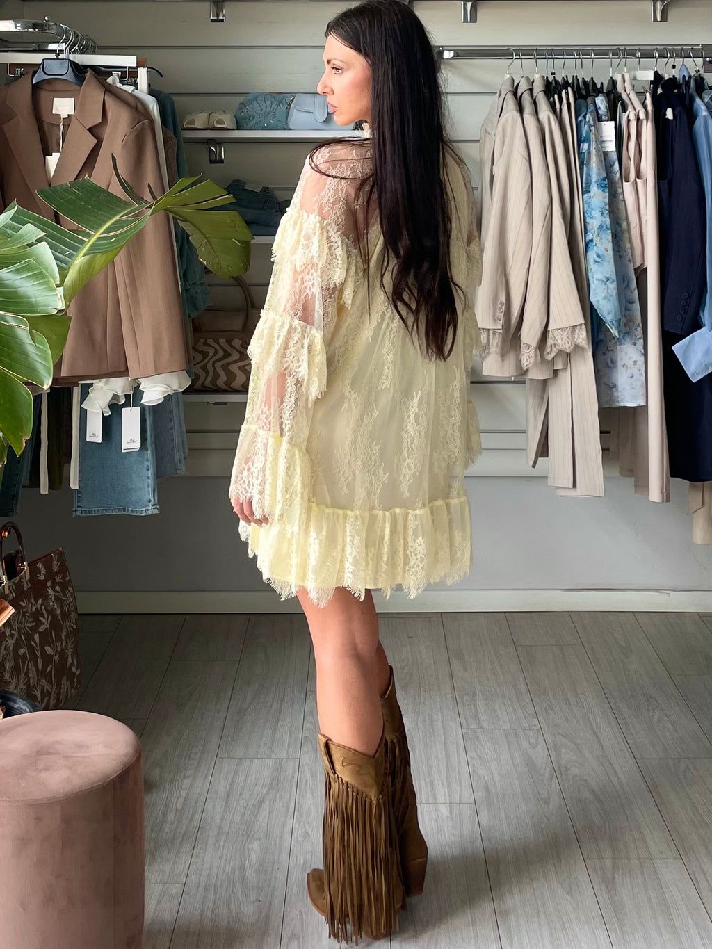 minidress in tulle e pizzo giallo