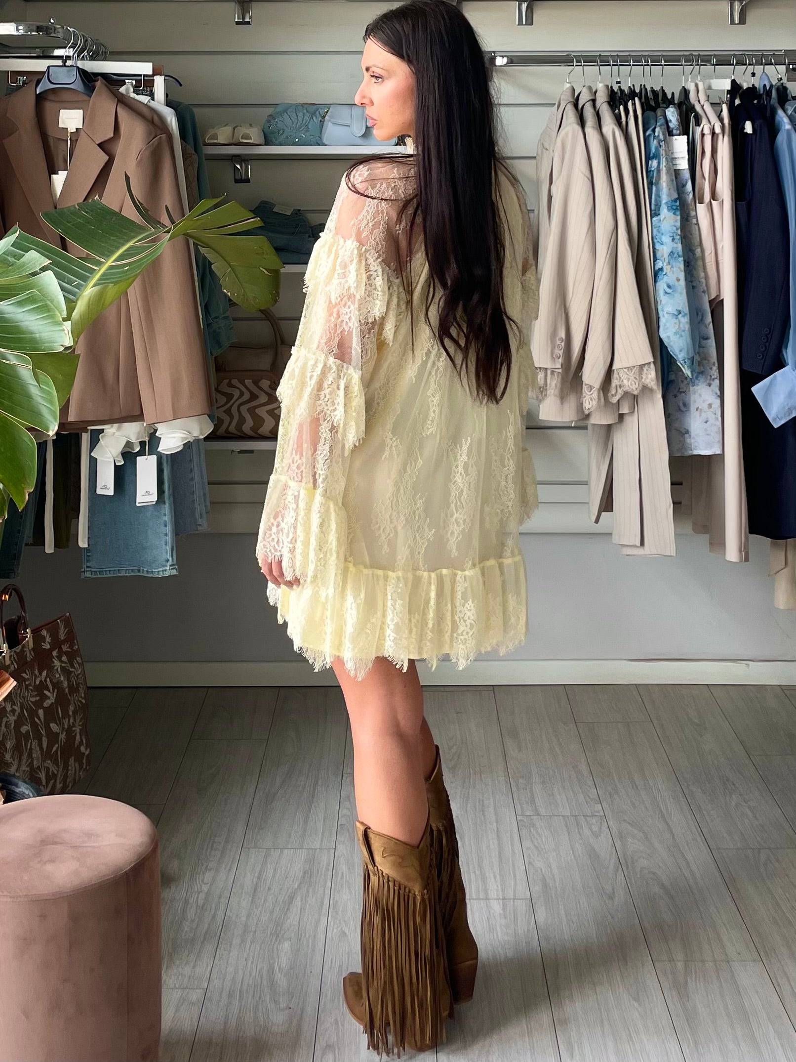 minidress in tulle e pizzo giallo
