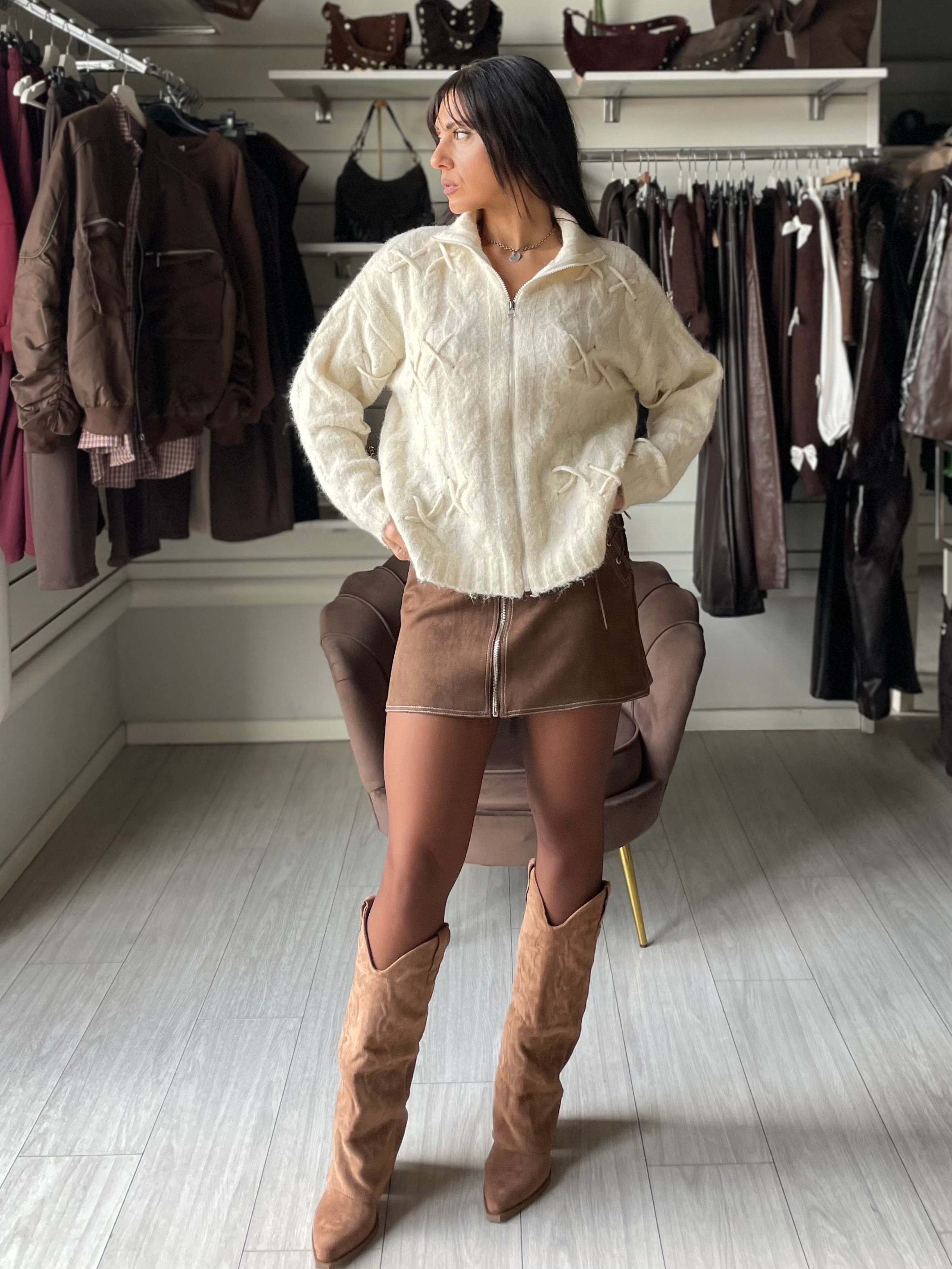 MAGLIONE CON TRECCE MEZZA ZIP