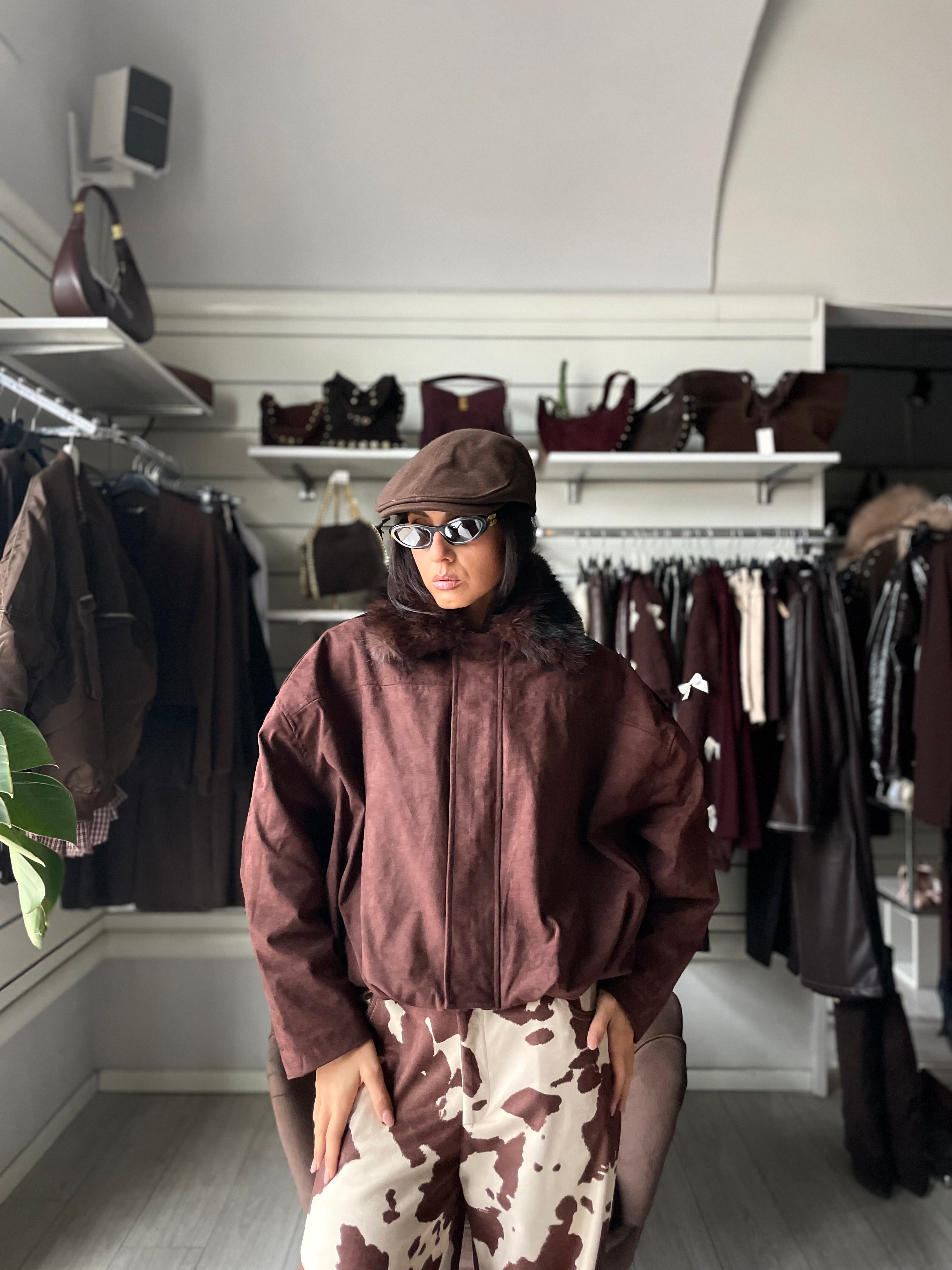 BOMBER SUEDE CHOCO CON ECOFUR