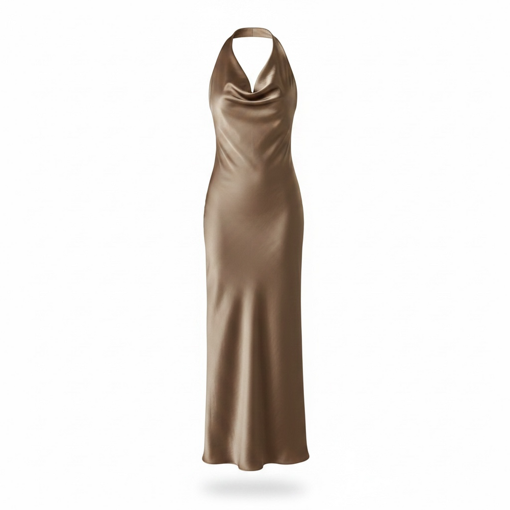 Abito satinato scollo halter Bronzo