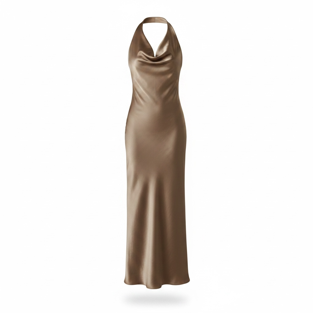 Abito satinato scollo halter Bronzo