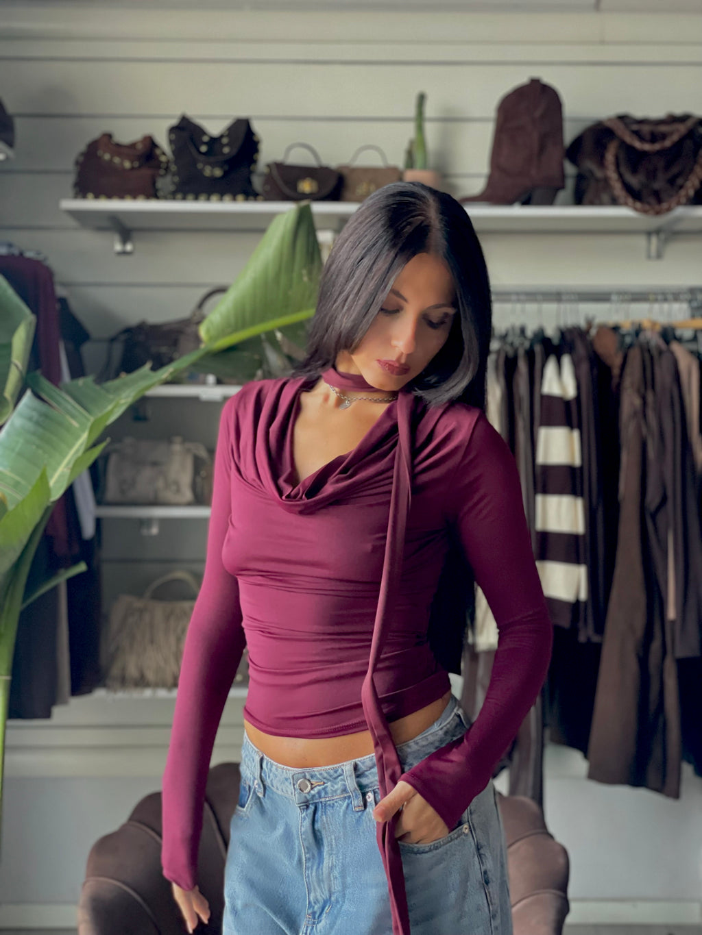 TOP IN LYCRA MANICA LUNGA CON FOULARD