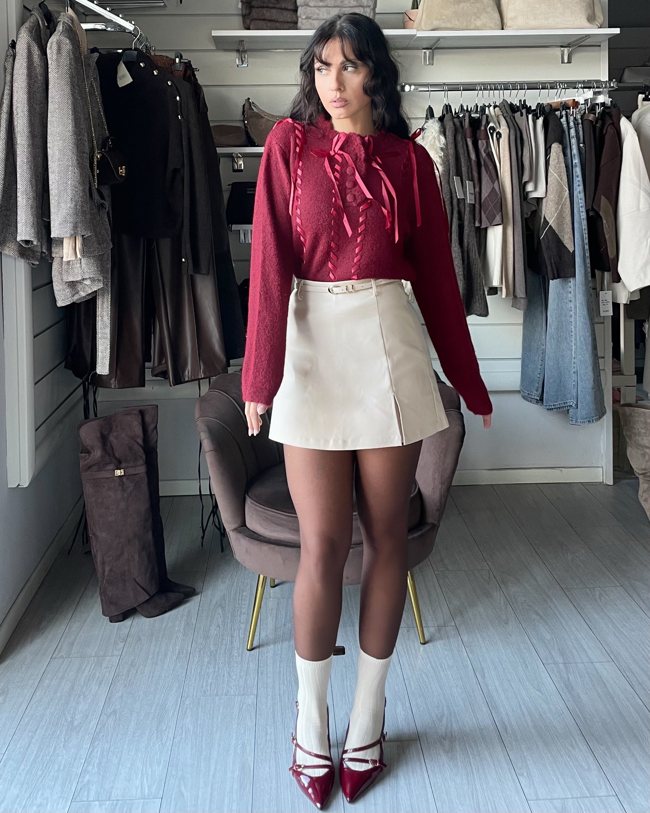 PULLOVER CON FIOCCHI IN RASO Red