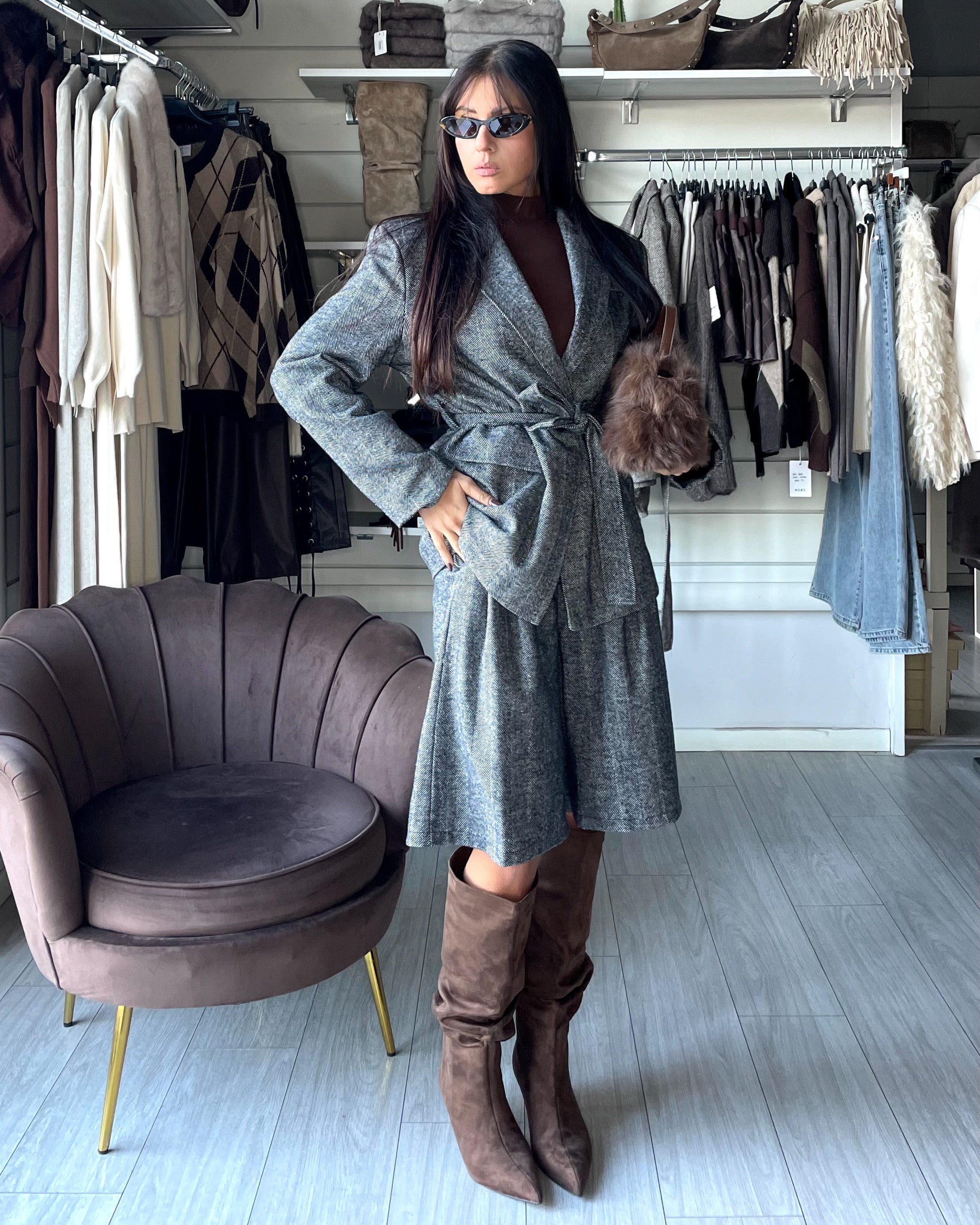 SHELBY SET COMBINATO BLAZER & BERMUDA Grey