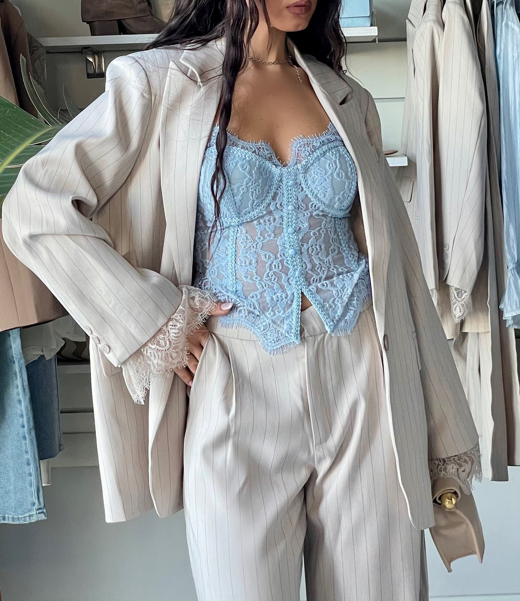 Tailleur Ginevra  gessato beige