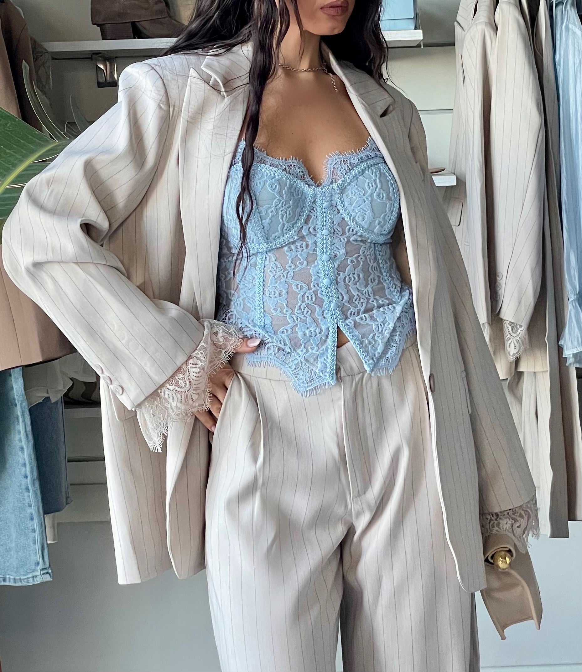 Tailleur Ginevra  gessato beige