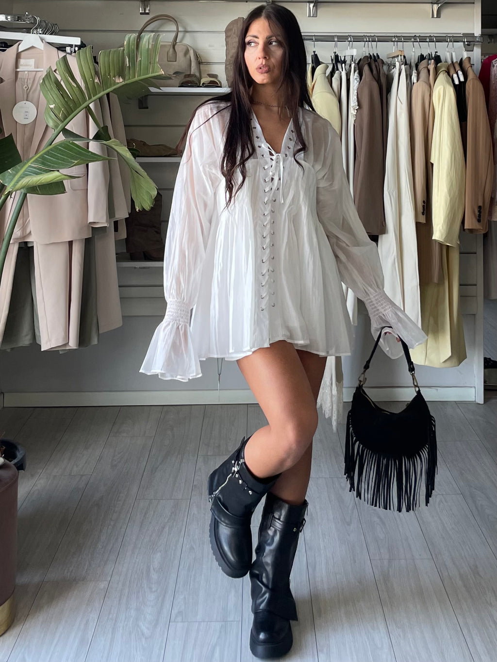 Mini dress Lace-up bianco