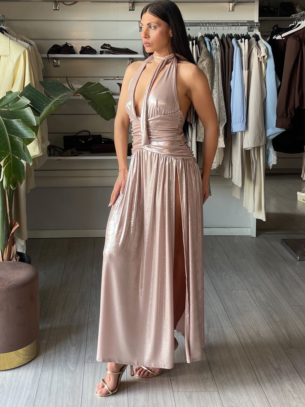 Abito Mersia con spacco rosa gold  LIMITED