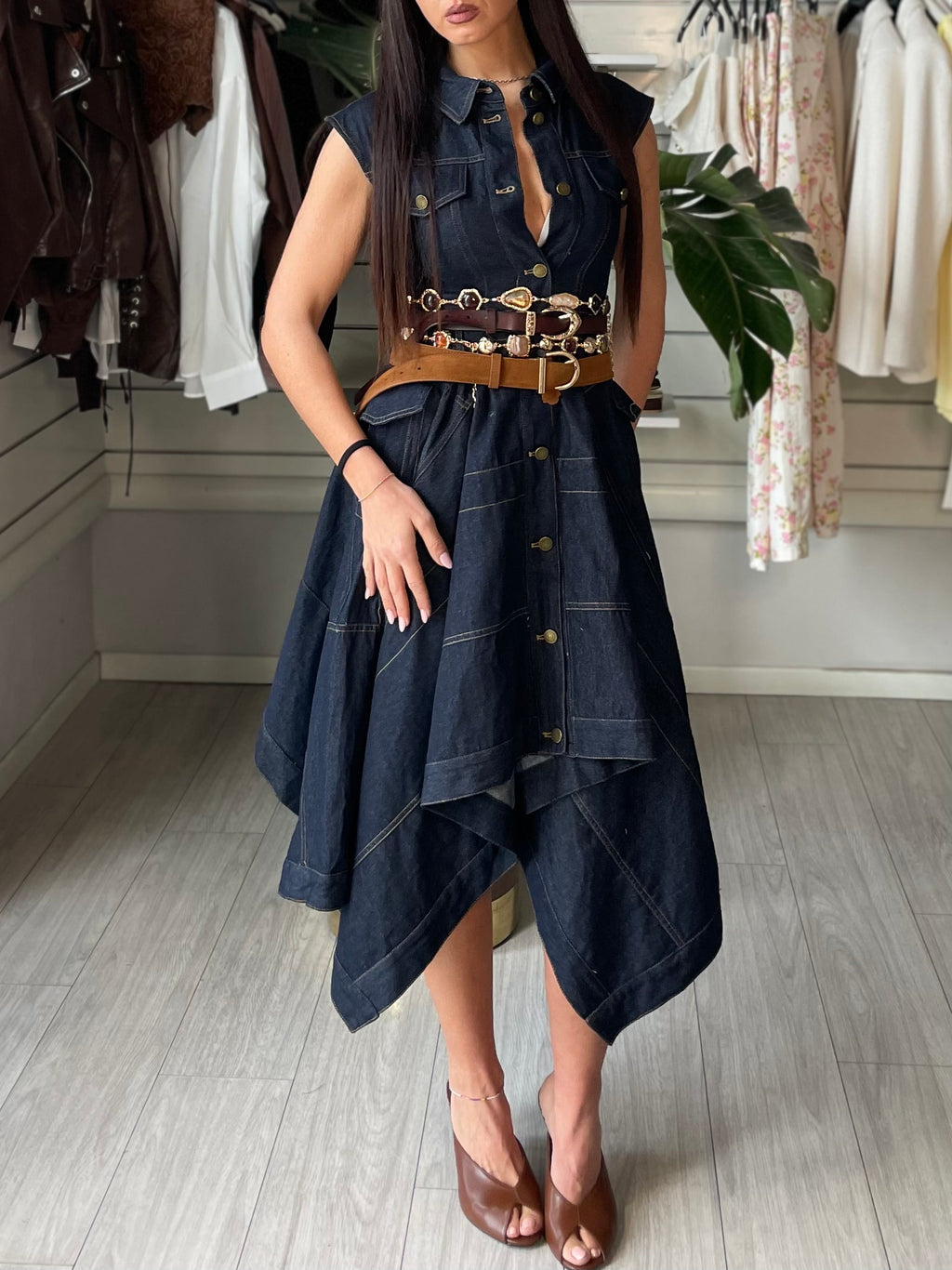 Dress asimmetrico in denim scuro