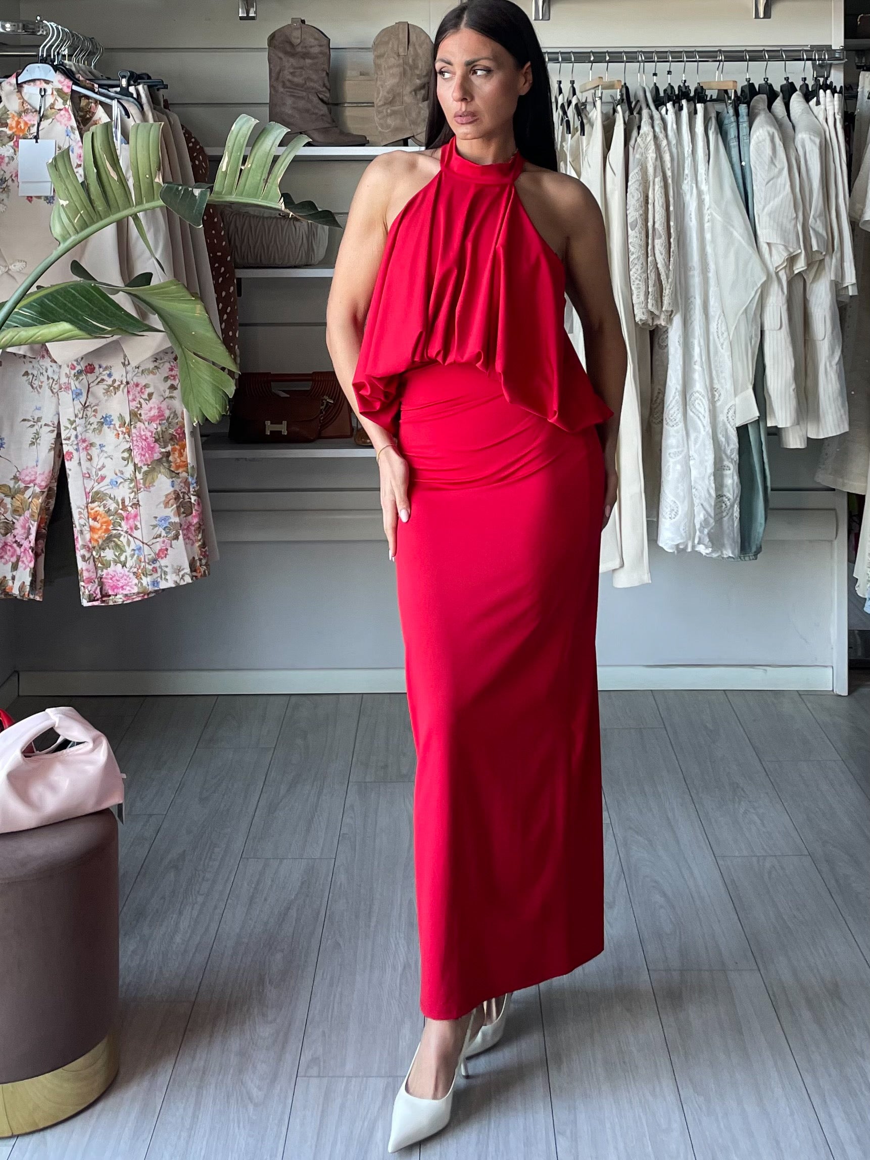 Dress scollo halter rosso