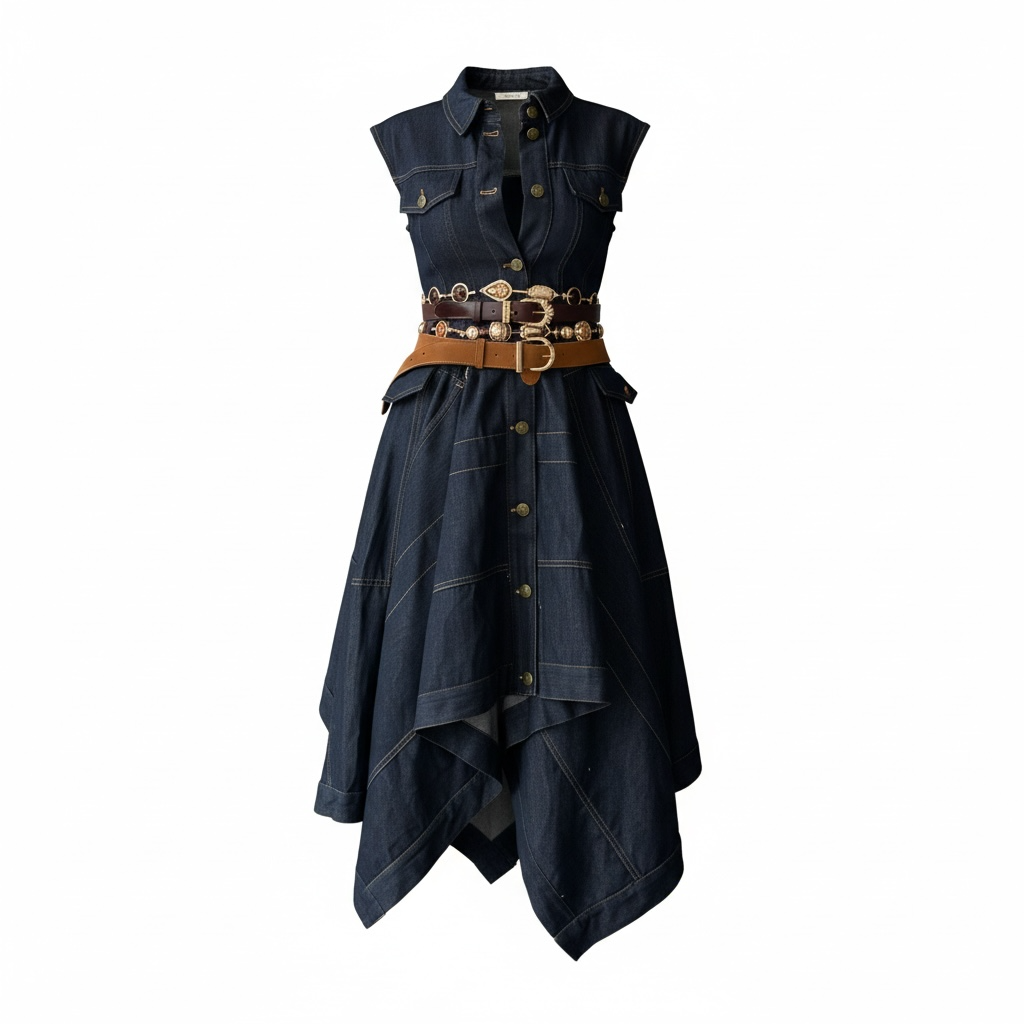 Dress asimmetrico in denim scuro