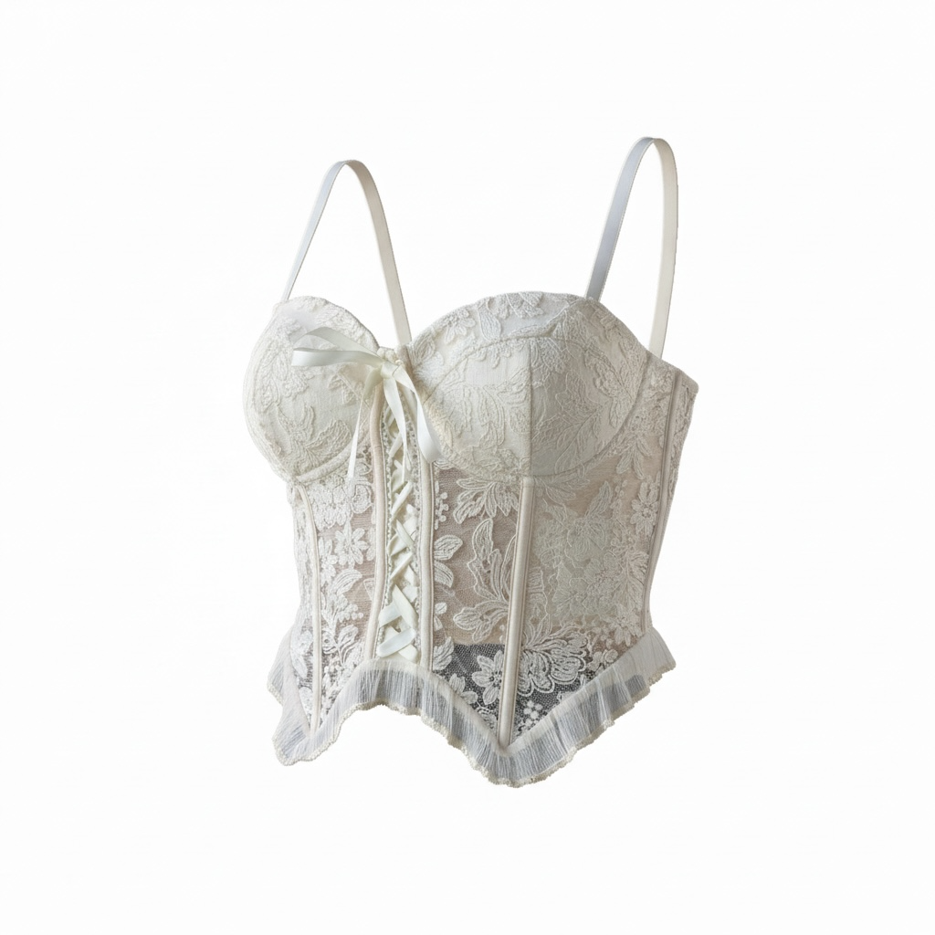 Corsetto con ricami e stringhe burro