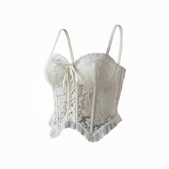 Corsetto con ricami e stringhe burro