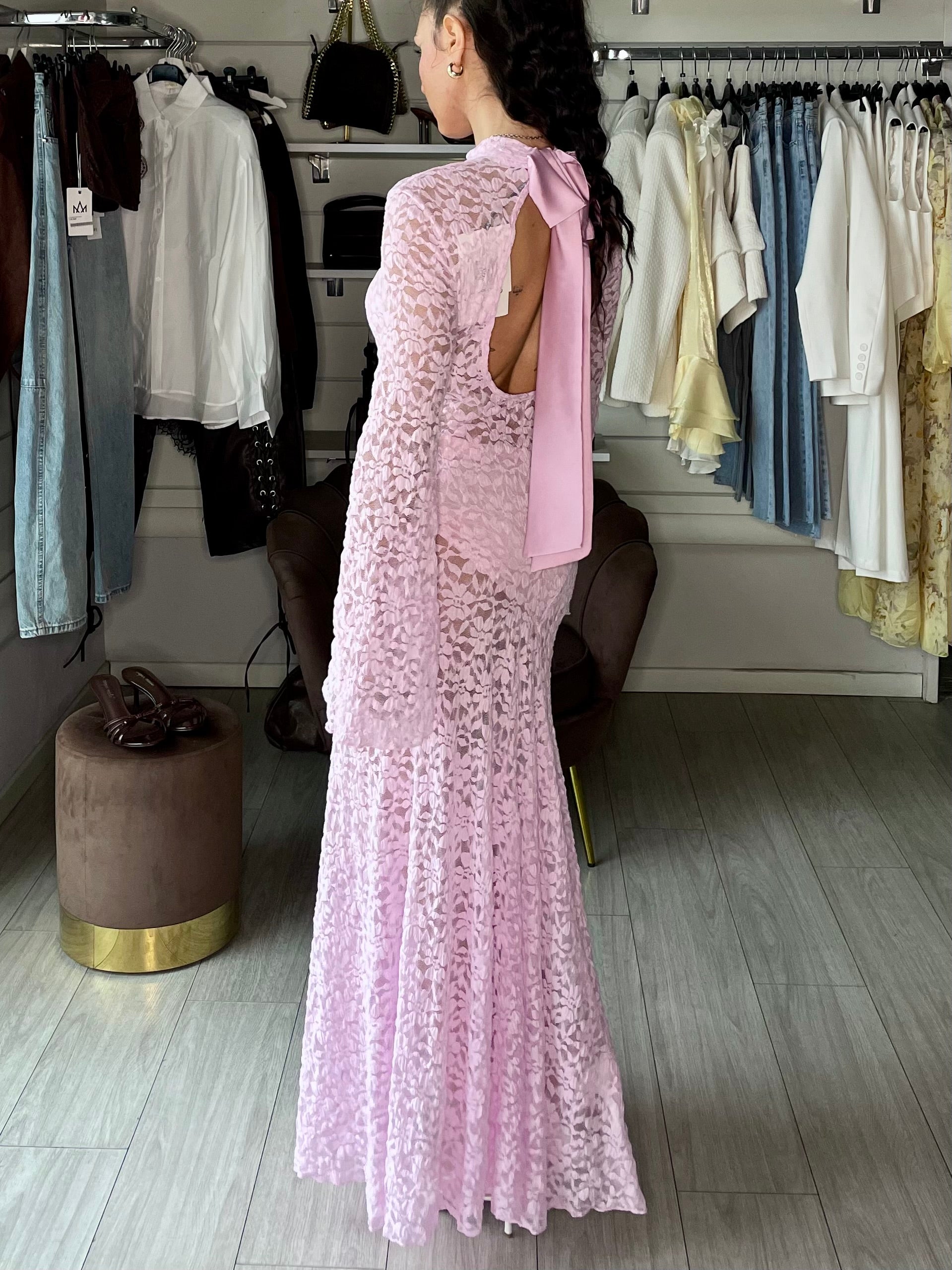 Abito lungo secondskin in pizzo rosa Lumina