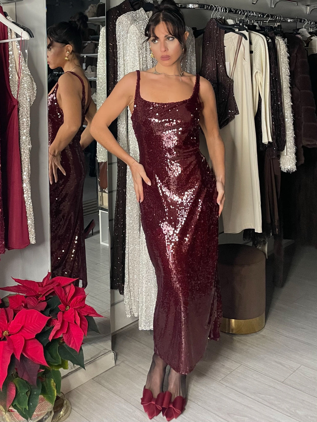 LUMINA ABITO PAILLETTES BORDEAUX