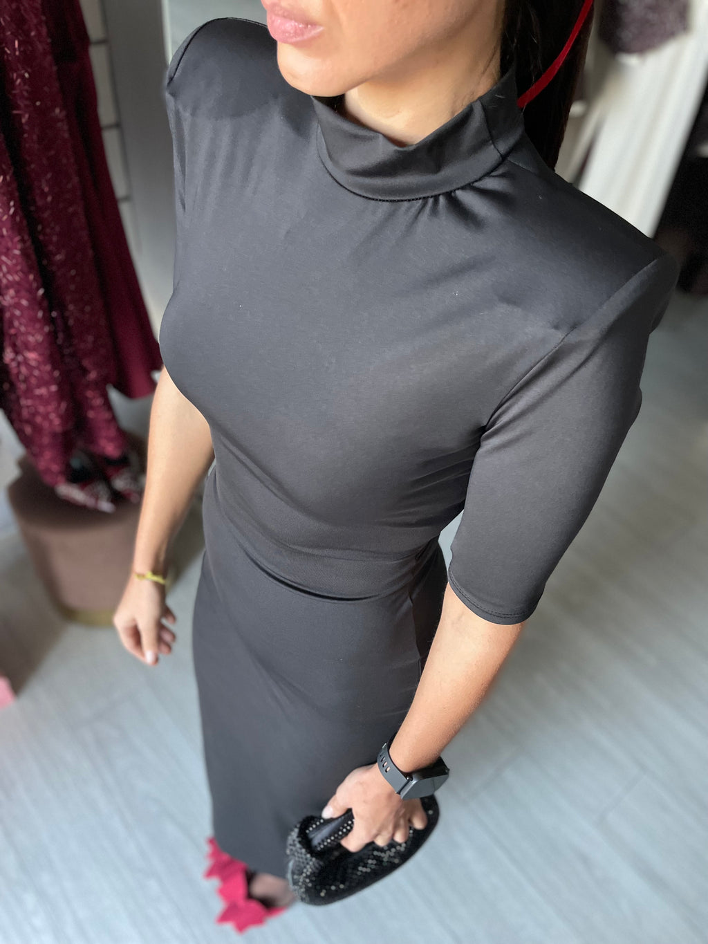 TUBINO LUNGO CON SPALLINE NERO