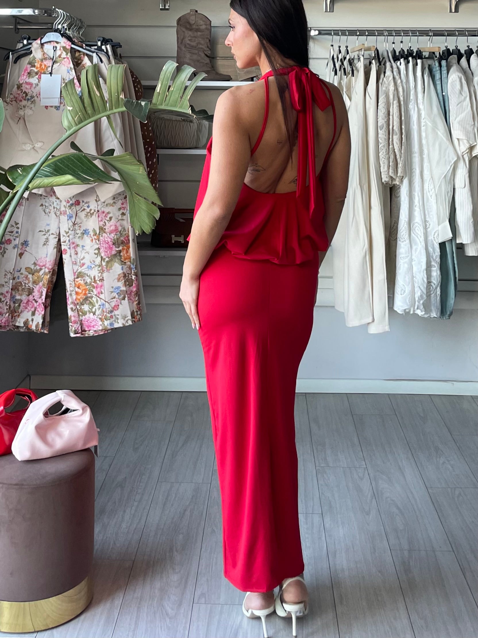 Dress scollo halter rosso