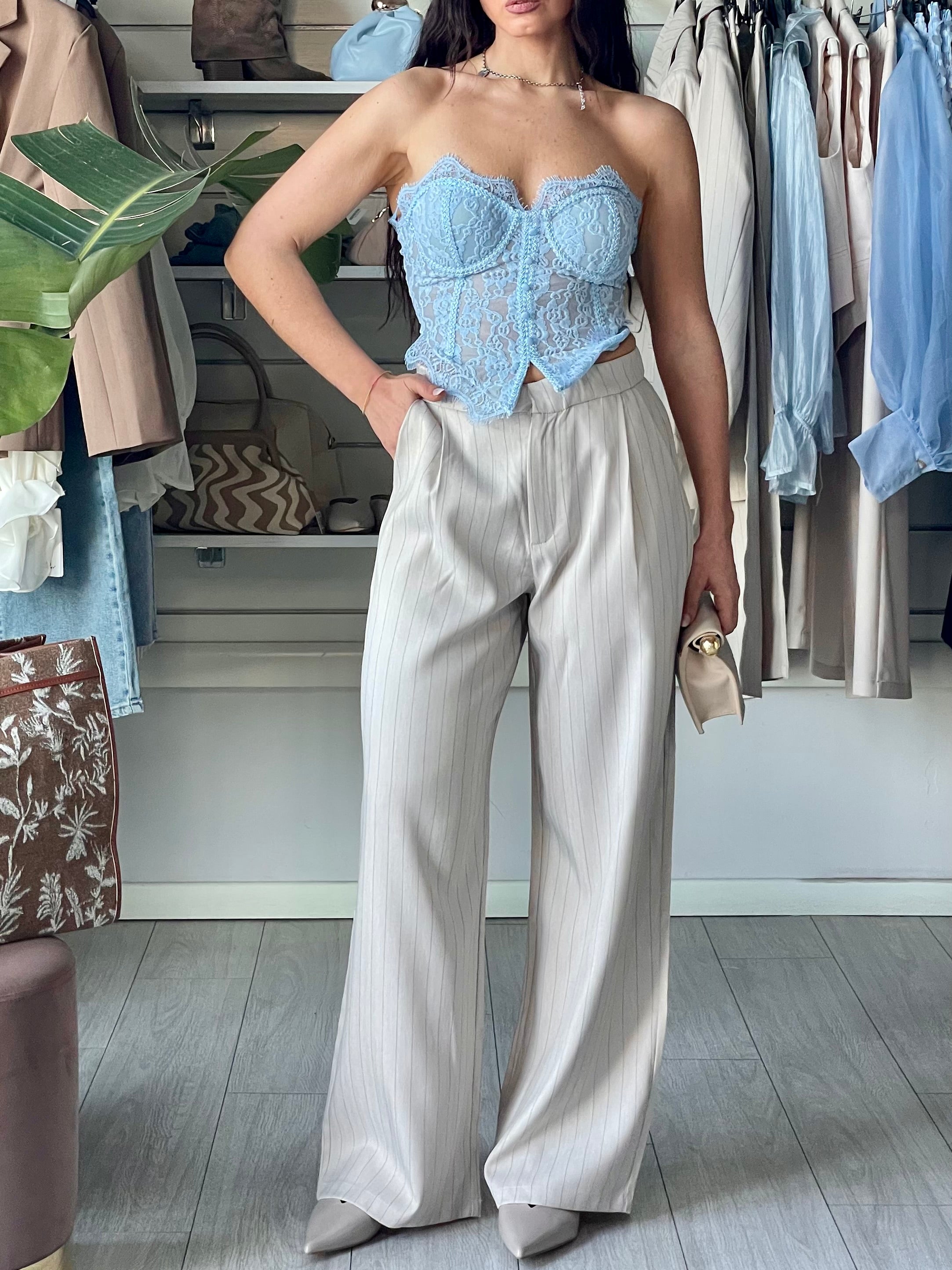 Tailleur Ginevra  gessato beige