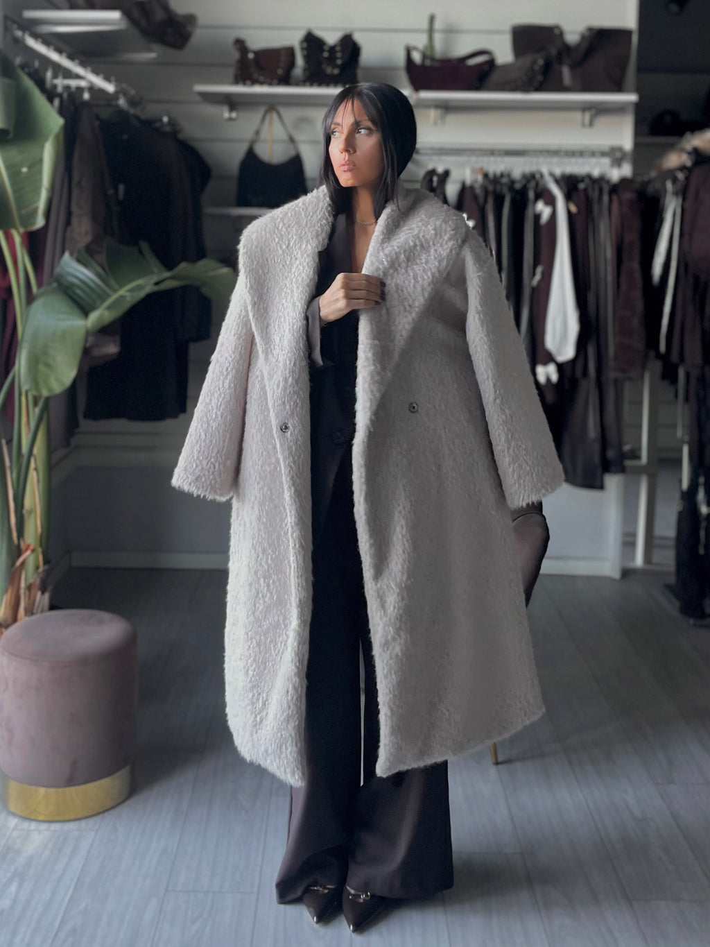 CAPPOTTO LUNGO IN ECOPELLICCIA  Lumina Beige