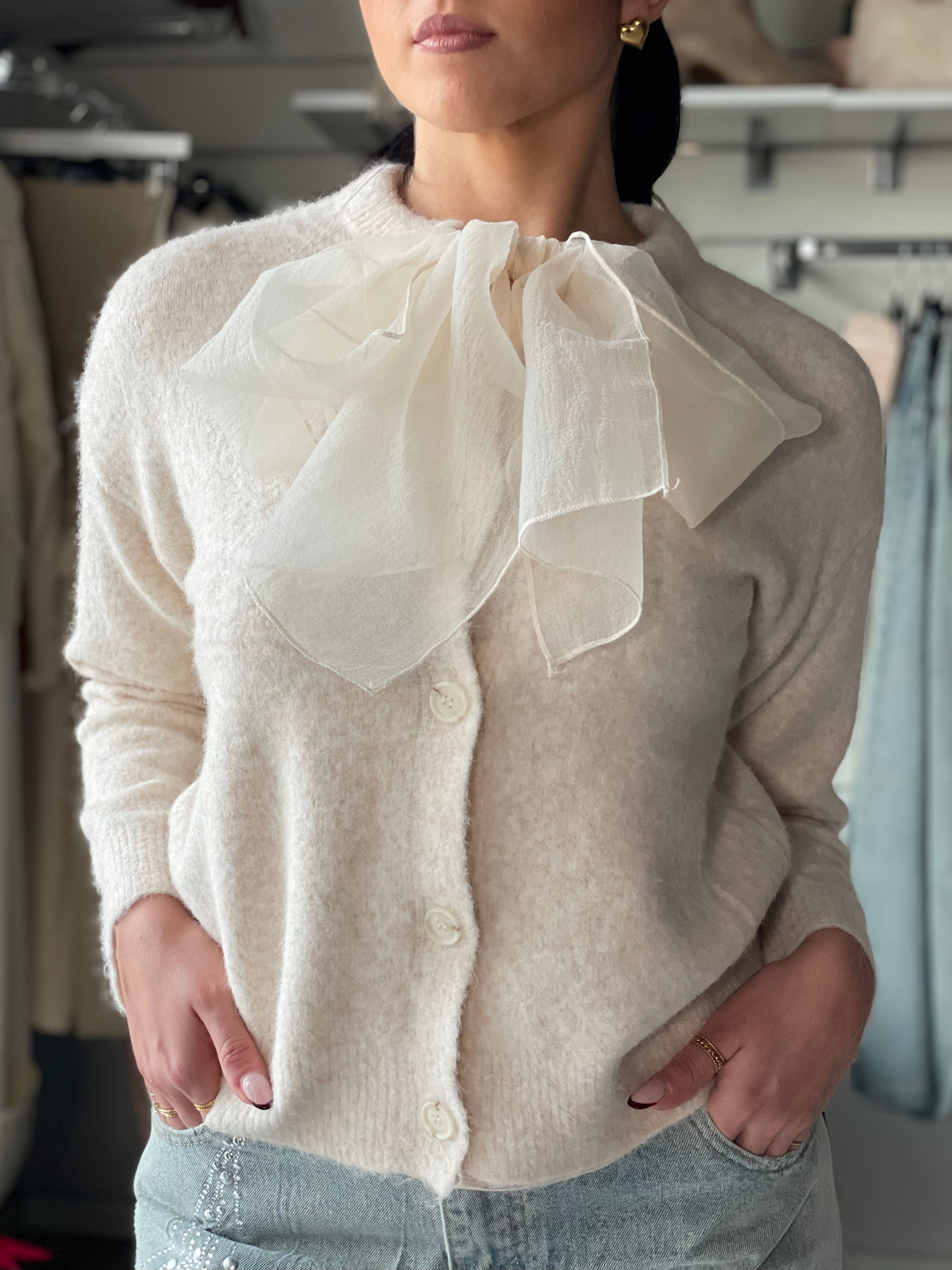 TULLE BOW CARDIGAN