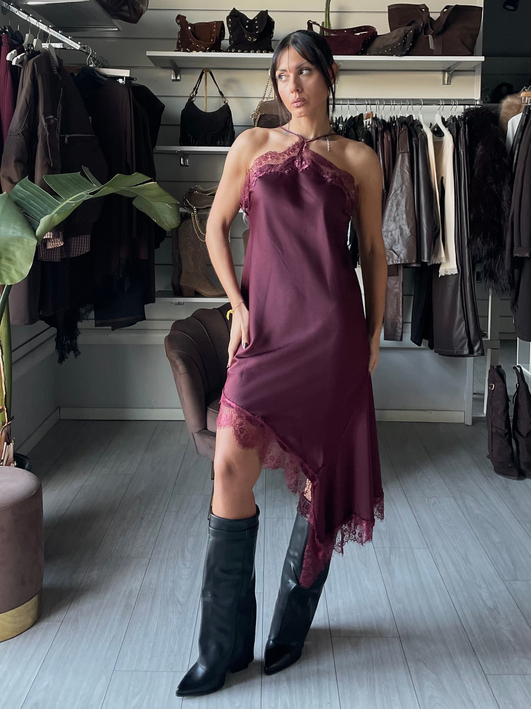 DRESS SATINATO CON PIZZO