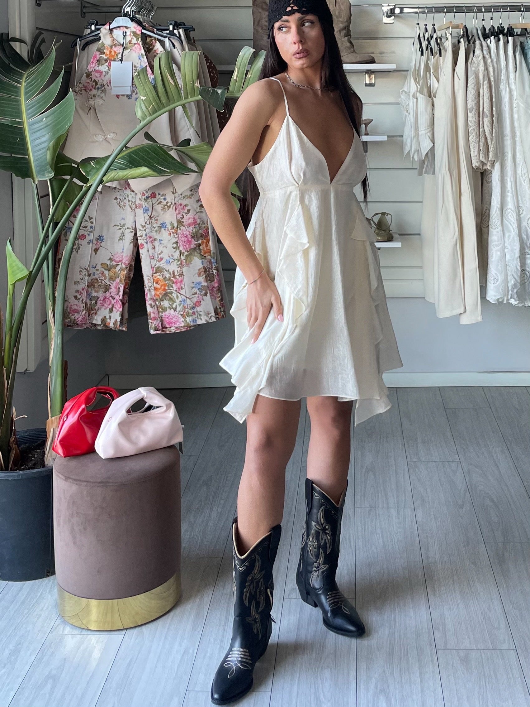Mini dress rouches Lumina burro