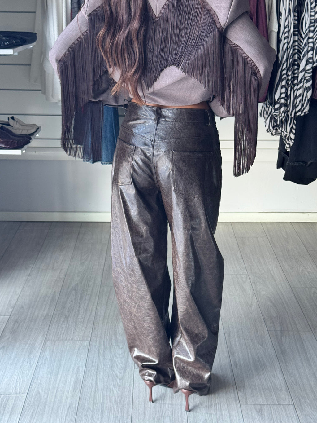 Lumina pantalone ecopelle barrel - Brown