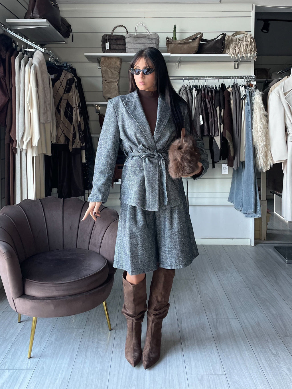 SHELBY SET COMBINATO BLAZER & BERMUDA Grey