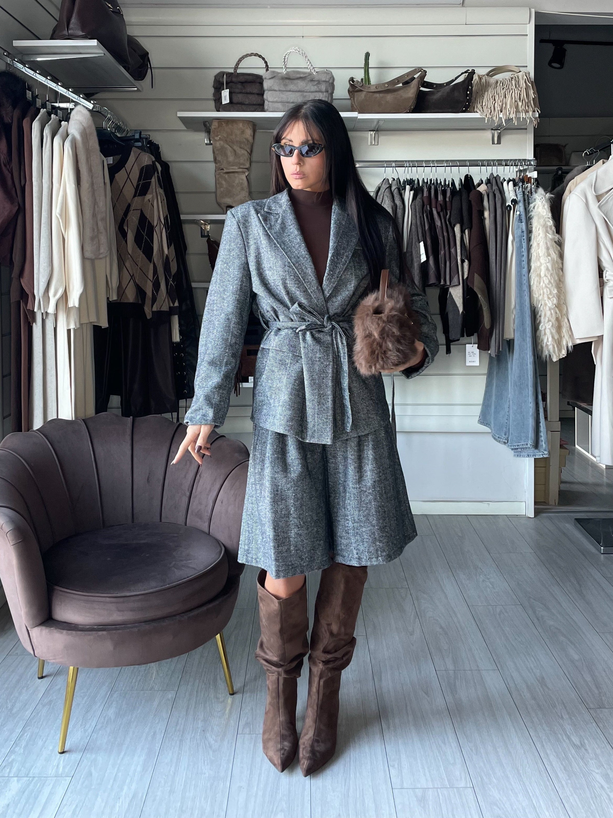 SHELBY SET COMBINATO BLAZER & BERMUDA Grey