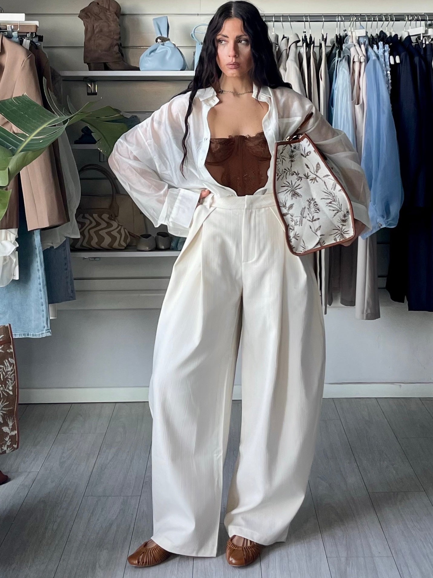 Pantalone balloon crema gessato