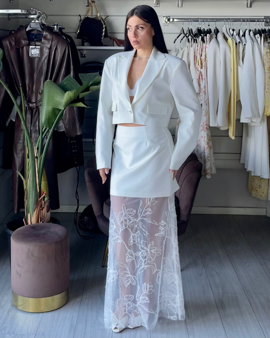 Gonna combinata in pizzo bianca by Lumina