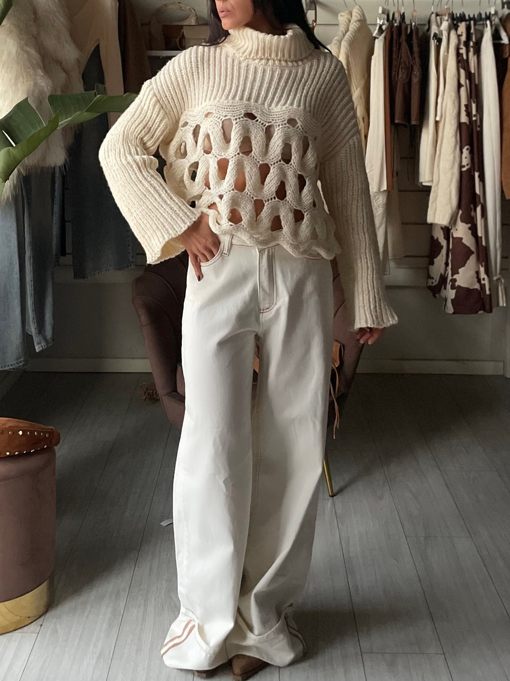 JEANS WIDELEG CON RISVOLTO Justwest Ivory